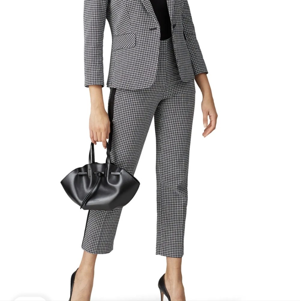 VERONICA BEARD | Gemini Gingham Straight Cut Twill Ankle Trousers Size 8 B&W